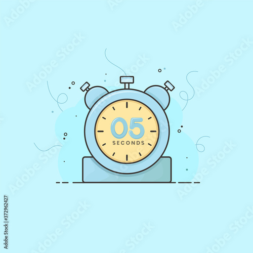 5 seconds alarm clock, timer, stopwatch vector time symbol. 5 seconds vector icon flat illustration.