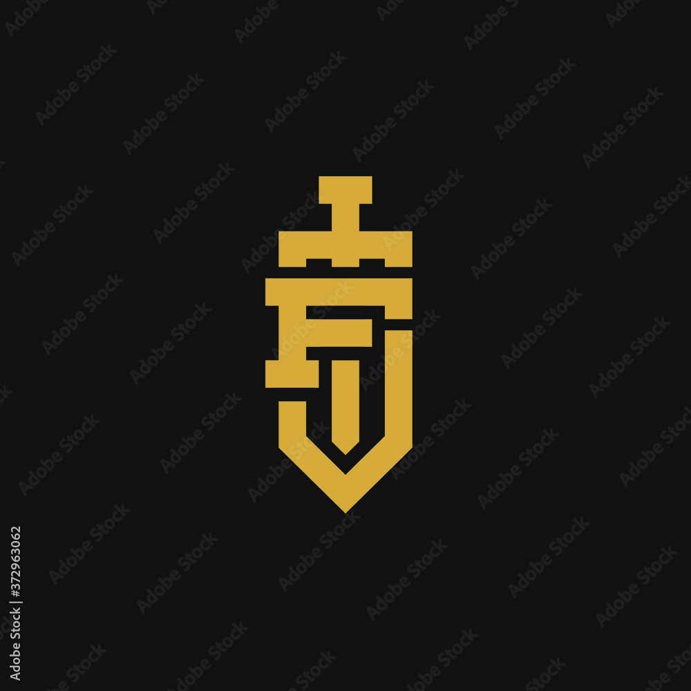 Letter F logo with sword. creative minimal monogram symbol. Universal elegant vector sign design. Premium business logotype. Graphic alphabet symbol for corporate business identity Letter F logo with sword. creative minimal monogram symbol. Universal elegant vector sign design. Premium business logotype. Graphic alphabet symbol for corporate business identity