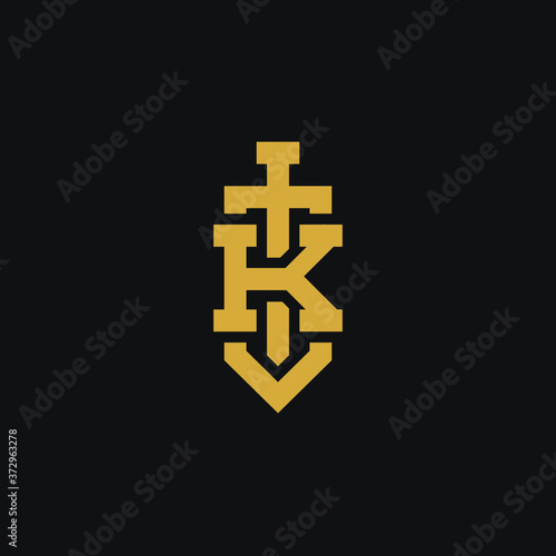 Letter K logo with sword. creative minimal monogram symbol. Universal elegant vector sign design. Premium business logotype. Graphic alphabet symbol for corporate business identity