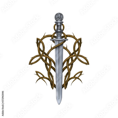 Celtic Sword . Hand drawing digital illustration. Tatoo design.