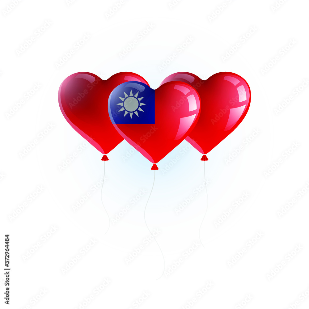 Heart shaped balloons with colors and flag of TAIWAN vector illustration design. Isolated object.