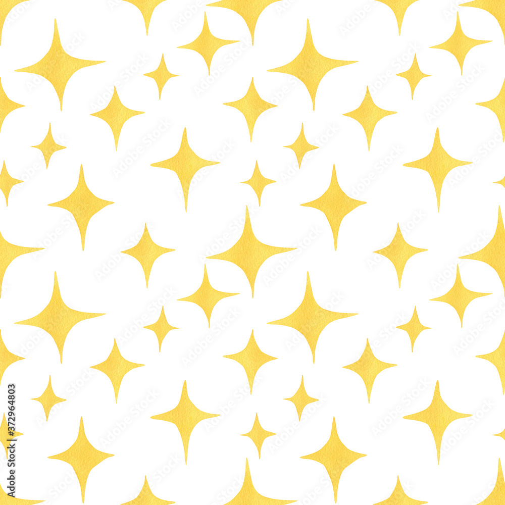 Fototapeta premium Seamless abstract watercolor pattern with yellow stars for fabric and decor, party, new year