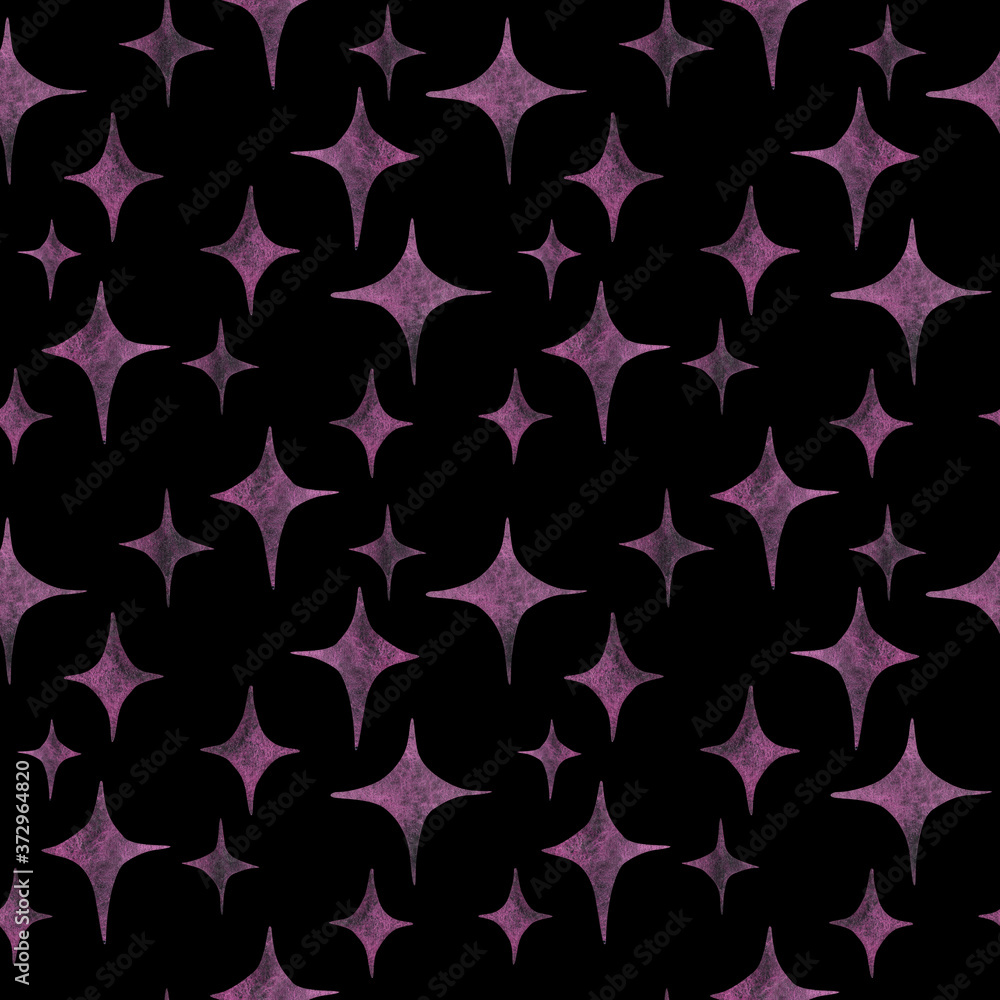 Fototapeta premium Seamless abstract watercolor pattern with pink stars for fabric and decor, party, new year
