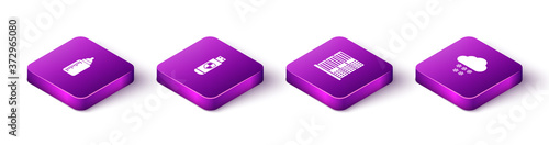 Set Isometric Baby bottle, USB flash drive and shield, Server, Data, Web Hosting and Cloud with snow icon. Vector.