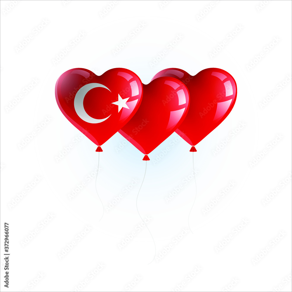 Heart shaped balloons with colors and flag of TURKEY vector illustration design. Isolated object.