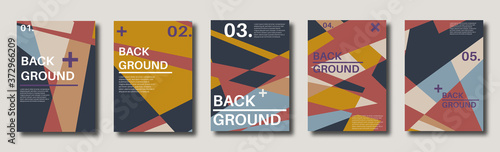 Abstract set of backgrounds with colorful chaotic triangles, polygons. Geometric posters, Social media, Book cover. Vector illustration.