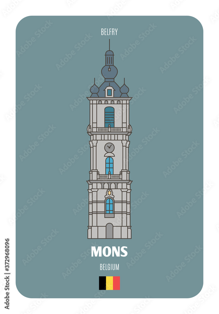 Belfort Tower in Mons, Belgium. Architectural symbols of European cities