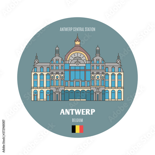 Antwerp Central Station, Belgium. Architectural symbols of European cities #372968087