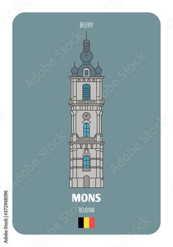 Belfort Tower in Mons  Belgium. Architectural symbols of European cities