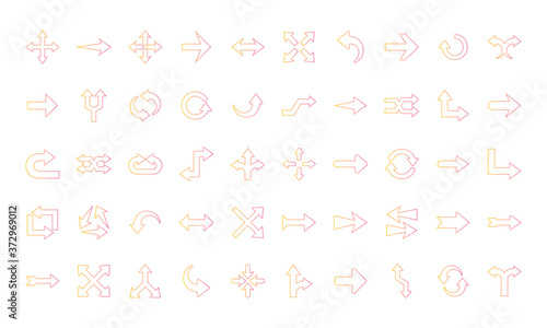 Arrows gradient style 50 icon set design of direction web forward and infographic theme Vector illustration