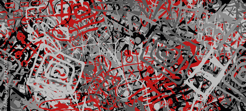 Grunge is red and grey. Abstract seamless background. The texture is repetitive. Template for printing on fabric, paper, wrapper. A chaotic backdrop of graffiti