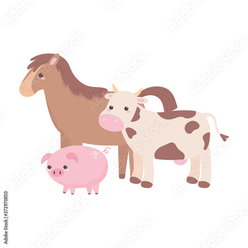 cute cow flowers tree grass cartoon animals isolated white background design