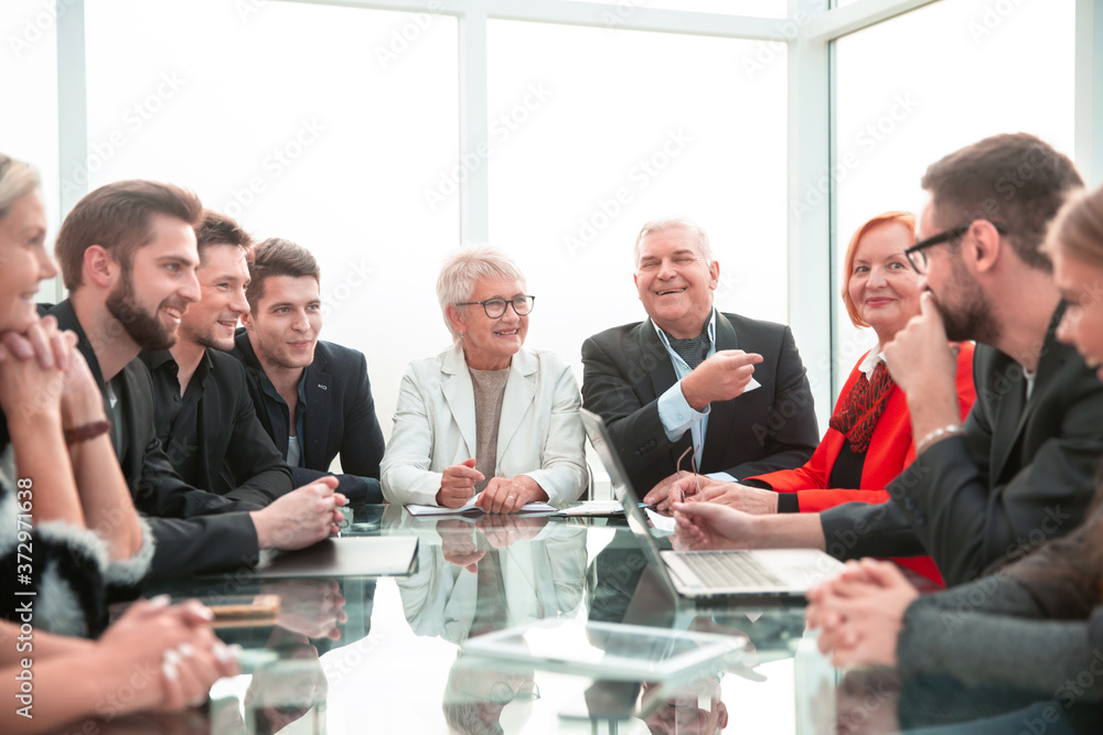 Fototapeta premium Multiethnic startup business team on meeting in modern bright of
