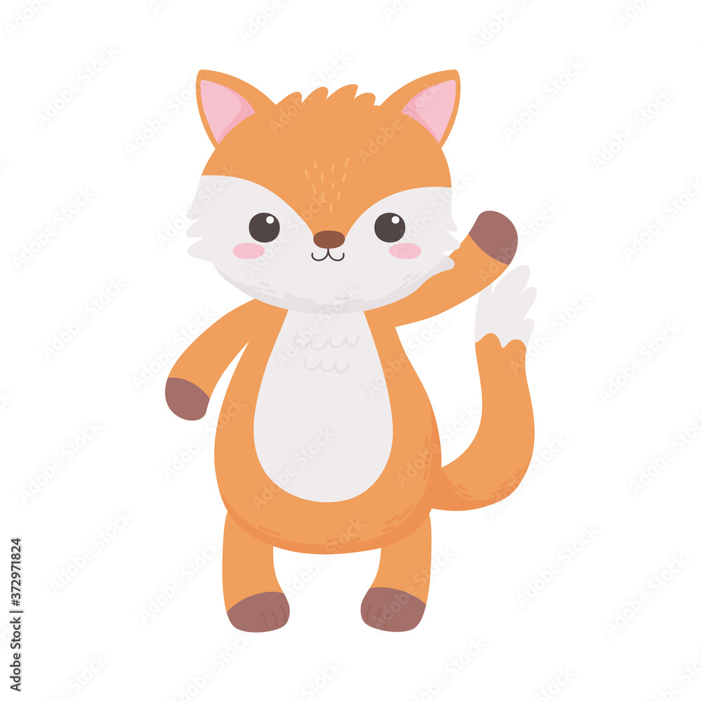 Fototapeta premium cute little fox animal standing cartoon isolated white background design