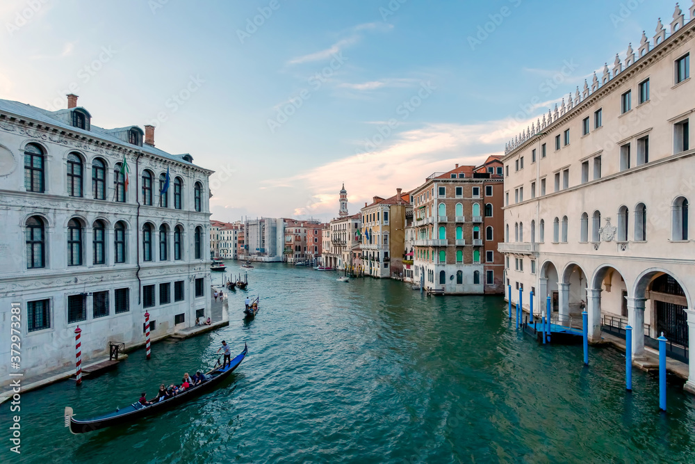 Venice, Italy - Grand Canal with gondolas sailing.