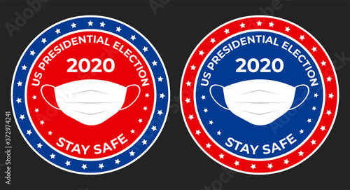 Us election 2020 badge with face mask, stay safe from coronavirus, vector 