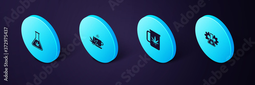 Set Isometric Test tube with marijuana, Cup tea, and icon. Vector.