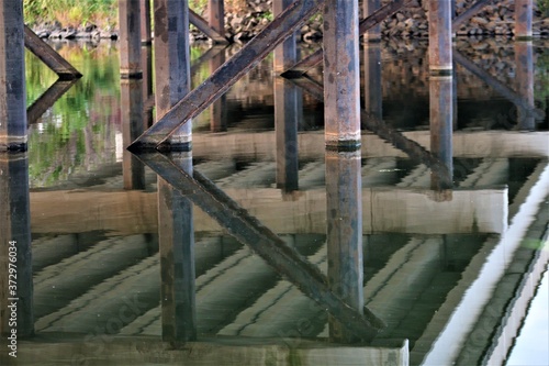 Bridge piers and their reflection in the water