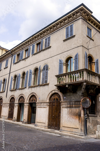 Exterior of an old building on Garibaldi street in Verona, Northern Italy.