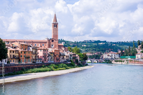 Panoramic view of old town Verona and Adige River, Northern Italy.