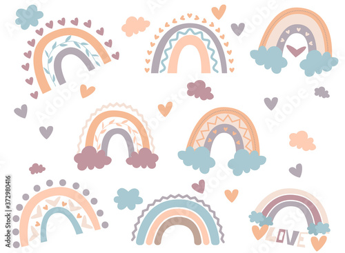 Cute vector pastel rainbow set Boho Rainbow clip art Elements for Baby shower 