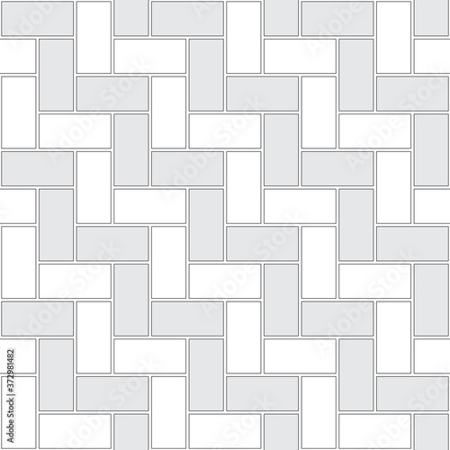 Brickwork texture seamless pattern. Decorative appearance of Header brick bond. Zigzag masonry design. Seamless monochrome vector illustration.