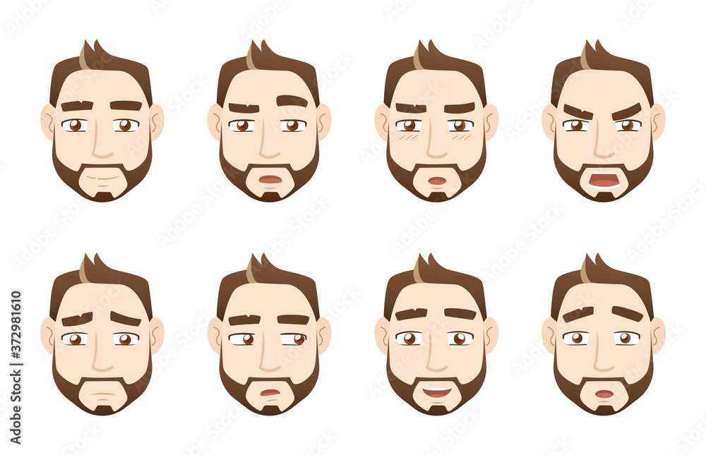 Young man face expression set Young man face expression set
