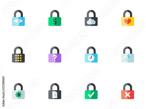 Lock Icon Set. Dollar  Cloud  Love  Fingerprint  Combination  Question  Time  Settings  Document  Check  Wrong Password icons