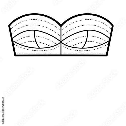 Bustier tube top technical fashion illustration with sweetheart neckline, cups and a cutaway front. Flat bra swimwear lingerie apparel template front white color. Women men unisex underwear CAD. 