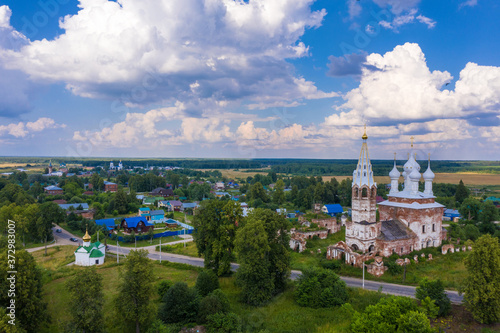 Dunilovo village from a bird's eye view on a summer day.