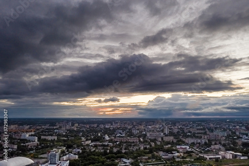 Bird's eye view of the city of Ivanovo with a beautiful sunset. © Valery Smirnov