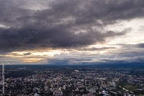Bird s eye view of the city of Ivanovo with a beautiful sunset.