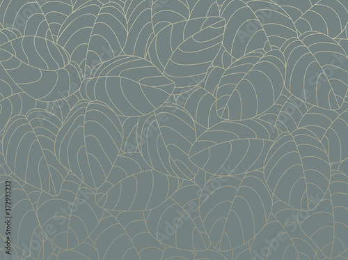 Outline pattern with gold leaves on neutral teal background