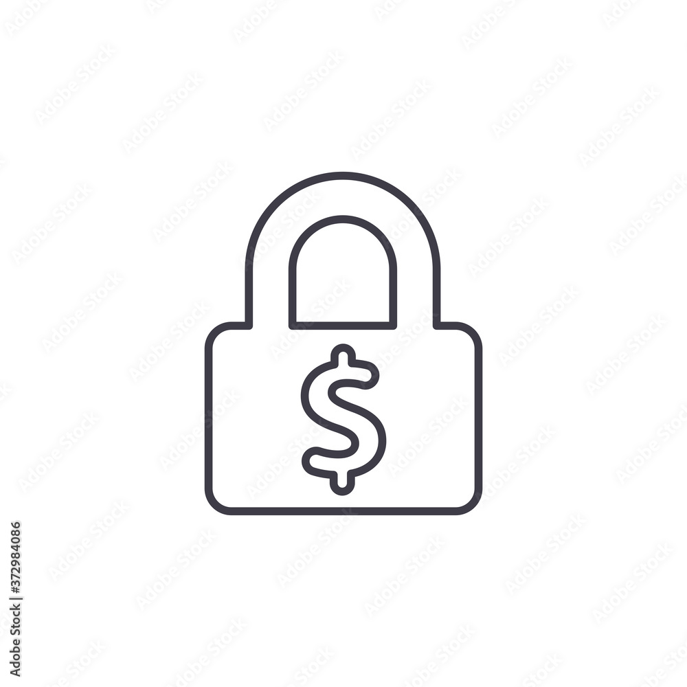 Lock dollar icon. Money protection, currency security vector. Line icon. Lock dollar icon. Money protection, currency security vector. Line icon.