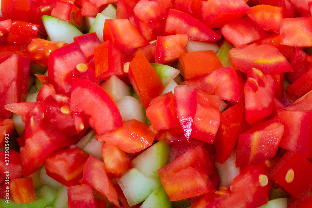 delicious salad of green cucumbers with red tomatoes, vegan snack to be healthy delicious salad of green cucumbers with red tomatoes, vegan snack to be healthy