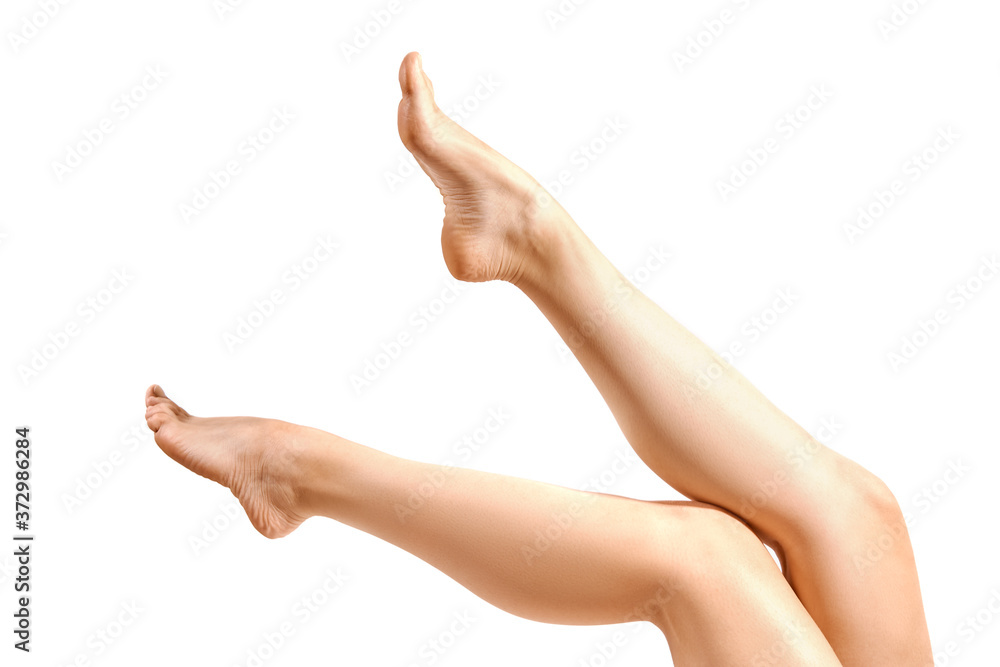 Beautiful female legs and on white background Beautiful female legs and on white background