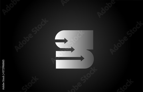 black white grey S letter logo icon with arrows. Alphabet design for business and company