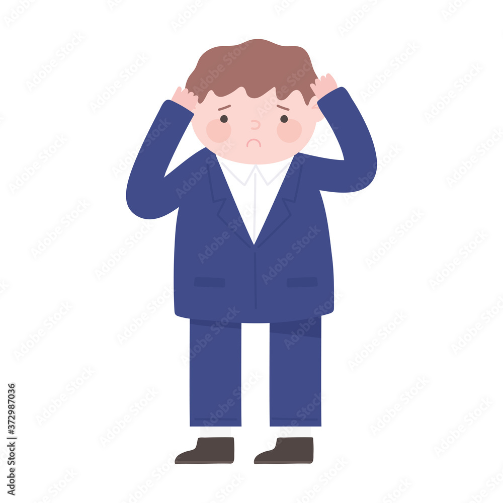 sad businessman with hands in head cartoon isolated icon white background sad businessman with hands in head cartoon isolated icon white background