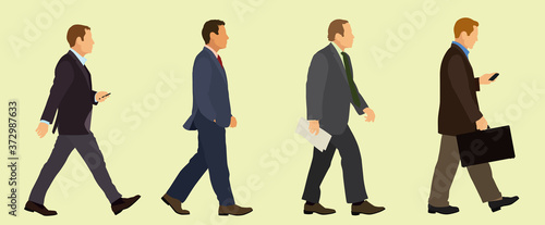 Businessmen Walking in Profile View