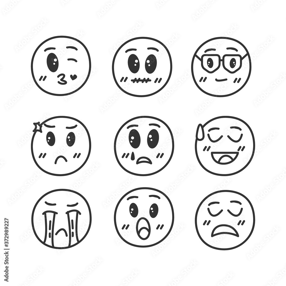 Set of hand drawn faces icon collection vol 02 isolated on white background Set of hand drawn faces icon collection vol 02 isolated on white background