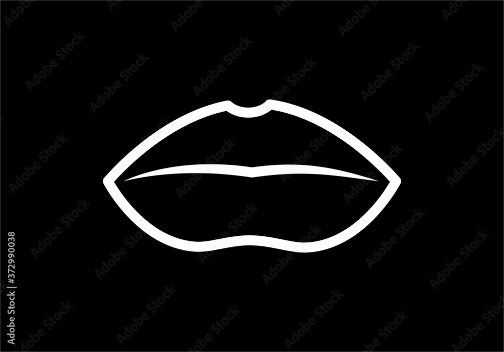 Labios, boca, trazado blanco sobre fondo negro Labios, boca, trazado blanco sobre fondo negro