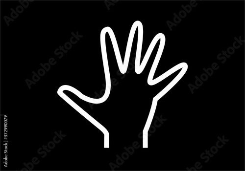 Mano, trazado blanco sobre fondo negro
