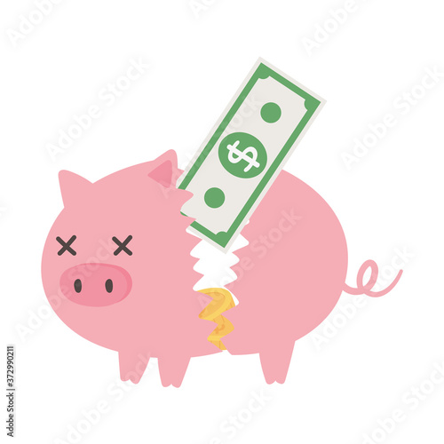 bankruptcy broken piggy bank with money banknote and coins business financial crisis