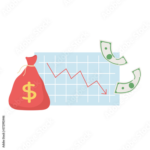 bankruptcy down diagram report money bag banknotes business financial crisis