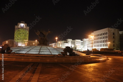 night square in Minsk with hotel building