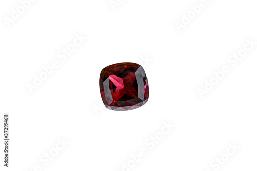macro mineral faceted stone Garnet on a white background