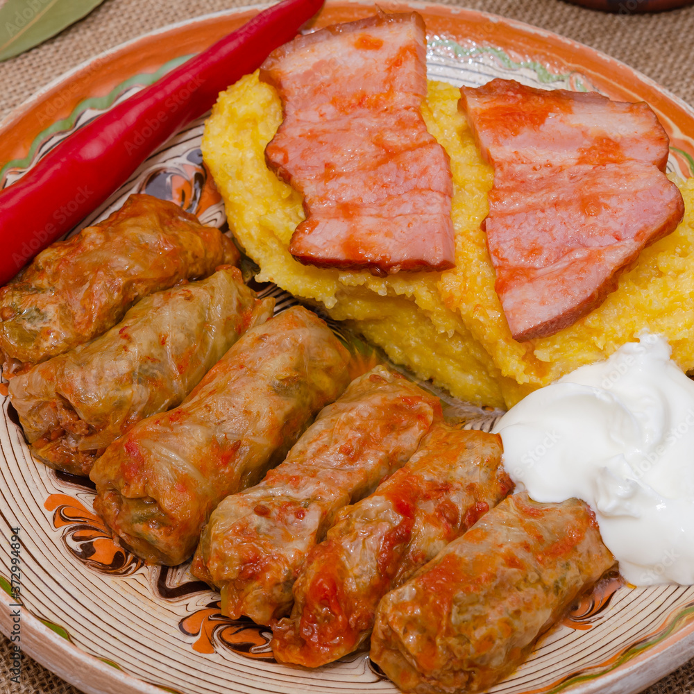 Romanian Traditional Food Called Sarmale Stuffed Cabbage Rolls With Romanian Traditional Food Called Sarmale Stuffed Cabbage Rolls With