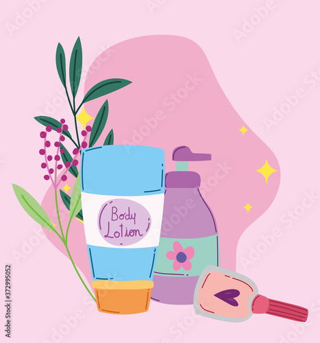makeup cosmetics product fashion beauty body lotion nail polish and dispenser hand cream