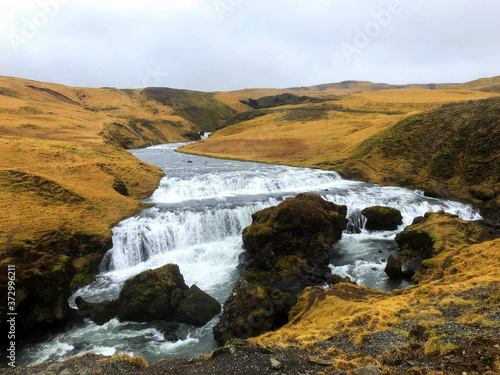 Small Waterfall at the Start of The Skogafoss to Thorsmork Hike in Iceland