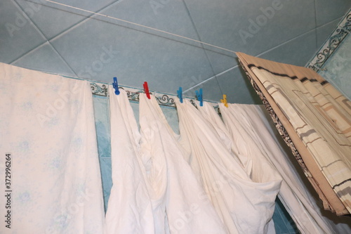 bathroom stuff with linen view © Mikalai Drazdou